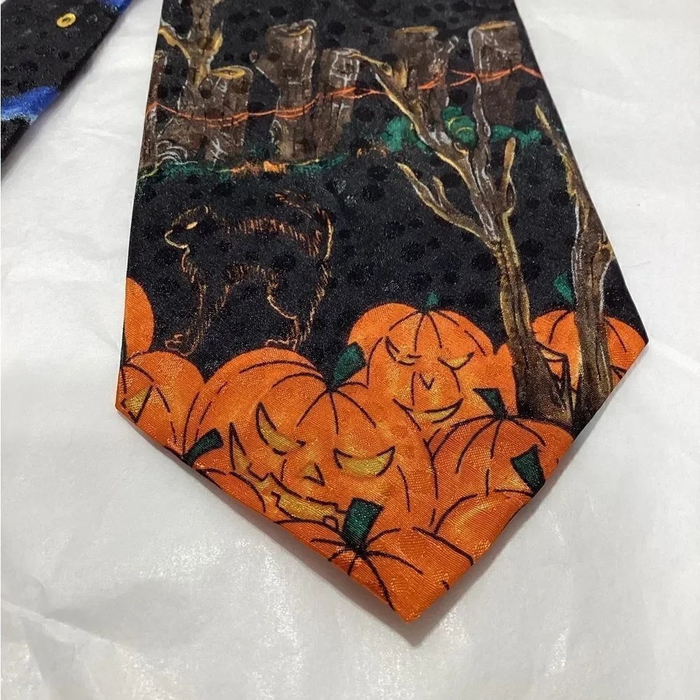 Spooky Halloween Witch Pumpkin Black Cat Necktie
